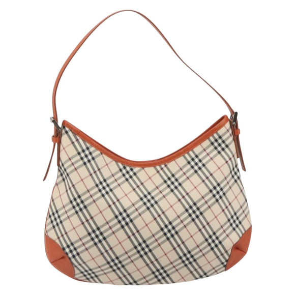 BURBERRY Nova Check Shoulder Bag Canvas Beige Orange Auth 195441V