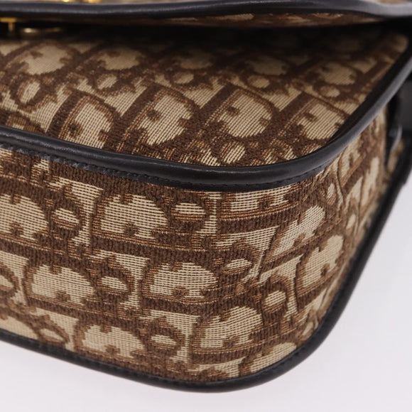 Christian Dior Trotter Canvas Shoulder Bag Beige Gold Tone Auth 195442A