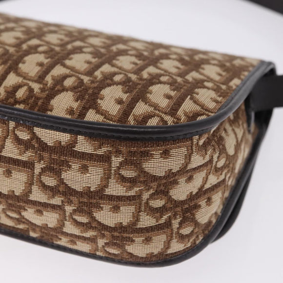 Christian Dior Trotter Canvas Shoulder Bag Beige Gold Tone Auth 195442A
