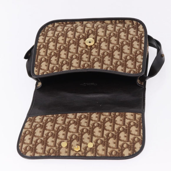 Christian Dior Trotter Canvas Shoulder Bag Beige Gold Tone Auth 195442A