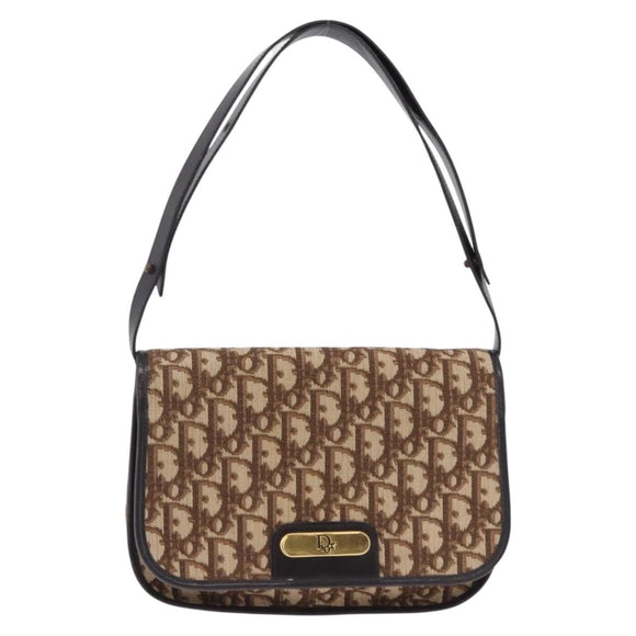 Christian Dior Trotter Canvas Shoulder Bag Beige Gold Tone Auth 195442A