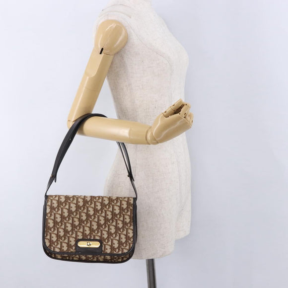 Christian Dior Trotter Canvas Shoulder Bag Beige Gold Tone Auth 195442A