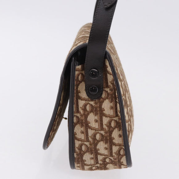 Christian Dior Trotter Canvas Shoulder Bag Beige Gold Tone Auth 195442A