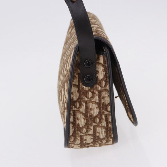 Christian Dior Trotter Canvas Shoulder Bag Beige Gold Tone Auth 195442A