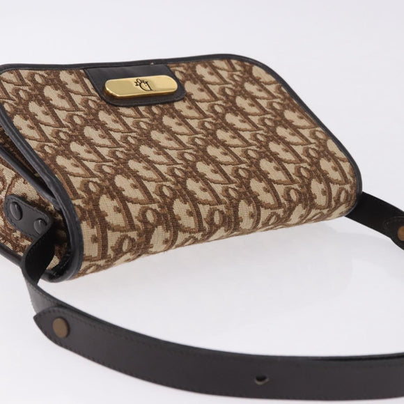 Christian Dior Trotter Canvas Shoulder Bag Beige Gold Tone Auth 195442A