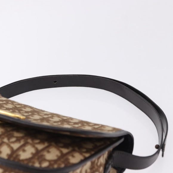 Christian Dior Trotter Canvas Shoulder Bag Beige Gold Tone Auth 195442A