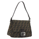 FENDI Zucca Canvas Mamma Baguette Shoulder Bag Brown Silver Auth 195445V-1