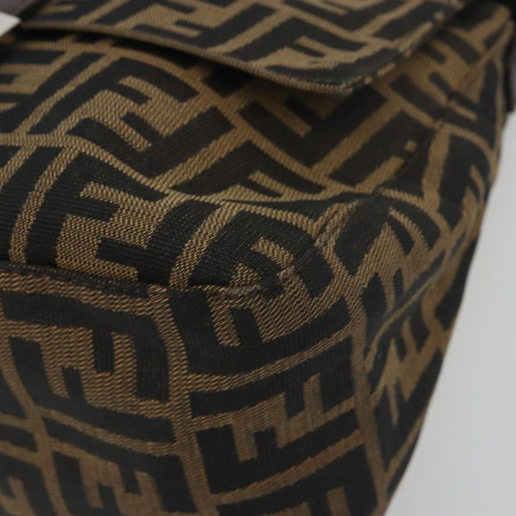 FENDI Zucca Canvas Mamma Baguette Shoulder Bag Brown Silver Auth 195445V