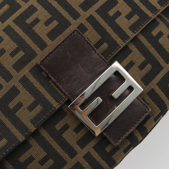 FENDI Zucca Canvas Mamma Baguette Shoulder Bag Brown Silver Auth 195445V