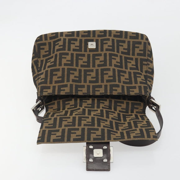 FENDI Zucca Canvas Mamma Baguette Shoulder Bag Brown Silver Auth 195445V