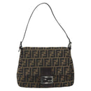 FENDI Zucca Canvas Mamma Baguette Shoulder Bag Brown Silver Auth 195445V-13