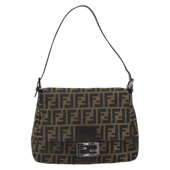 FENDI Zucca Canvas Mamma Baguette Shoulder Bag Brown Silver Auth 195445V