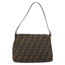 FENDI Zucca Canvas Mamma Baguette Shoulder Bag Brown Silver Auth 195445V-2