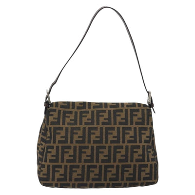 FENDI Zucca Canvas Mamma Baguette Shoulder Bag Brown Silver Auth 195445V - 0