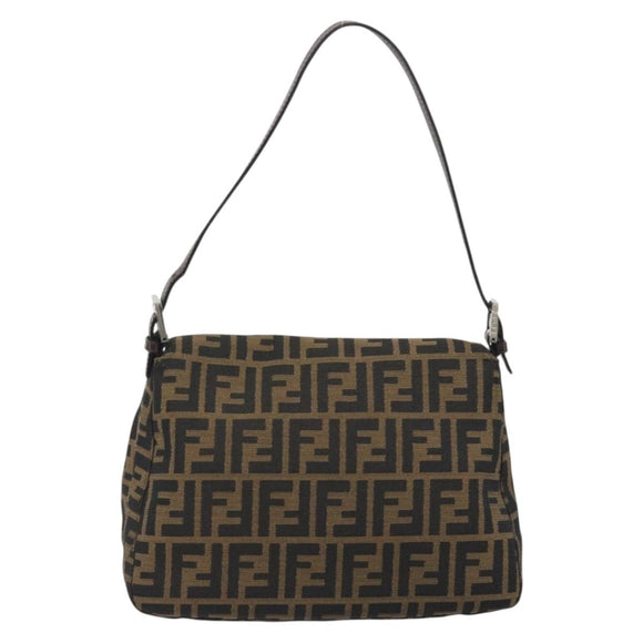 FENDI Zucca Canvas Mamma Baguette Shoulder Bag Brown Silver Auth 195445V