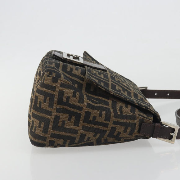 FENDI Zucca Canvas Mamma Baguette Shoulder Bag Brown Silver Auth 195445V