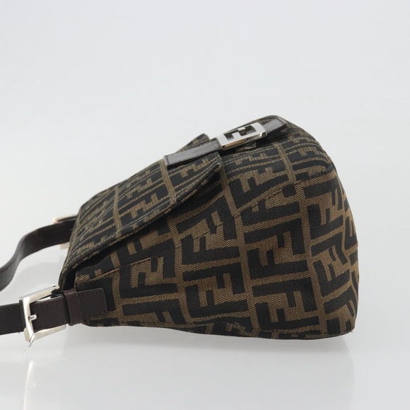FENDI Zucca Canvas Mamma Baguette Shoulder Bag Brown Silver Auth 195445V