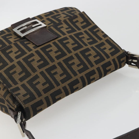 FENDI Zucca Canvas Mamma Baguette Shoulder Bag Brown Silver Auth 195445V