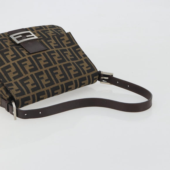 FENDI Zucca Canvas Mamma Baguette Shoulder Bag Brown Silver Auth 195445V