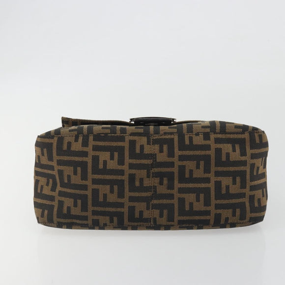 FENDI Zucca Canvas Mamma Baguette Shoulder Bag Brown Silver Auth 195445V