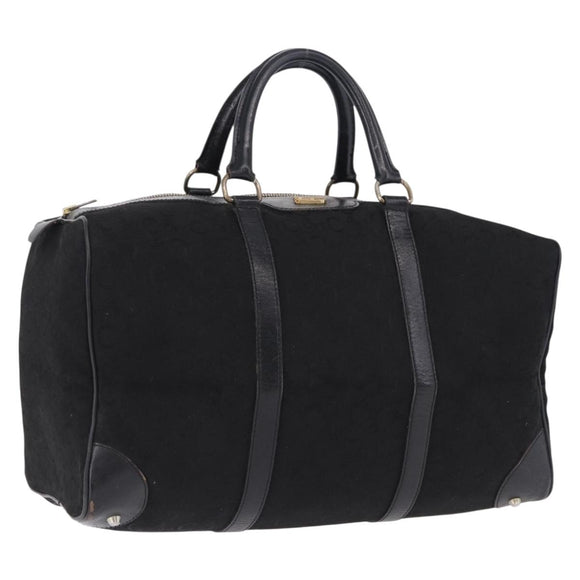 CELINE C Saluki Horse Carriage Boston Bag Black Gold Tone Auth 195446