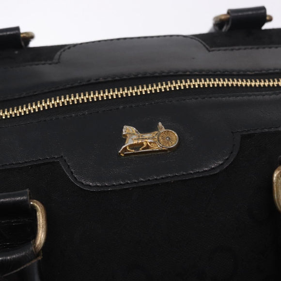 CELINE C Saluki Horse Carriage Boston Bag Black Gold Tone Auth 195446