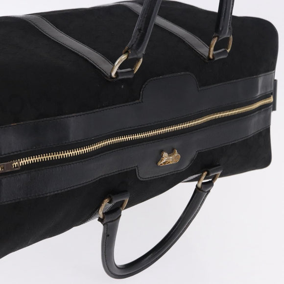 CELINE C Saluki Horse Carriage Boston Bag Black Gold Tone Auth 195446
