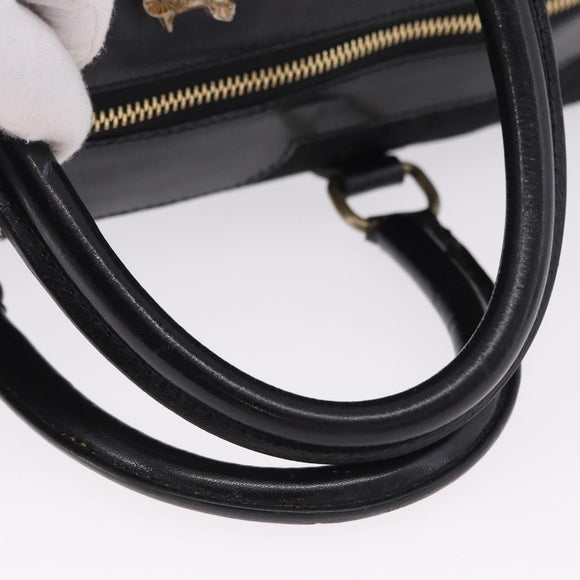 CELINE C Saluki Horse Carriage Boston Bag Black Gold Tone Auth 195446