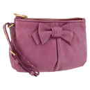 Miu Miu Pouch Leather Pink Gold Tone Auth 195447A-1