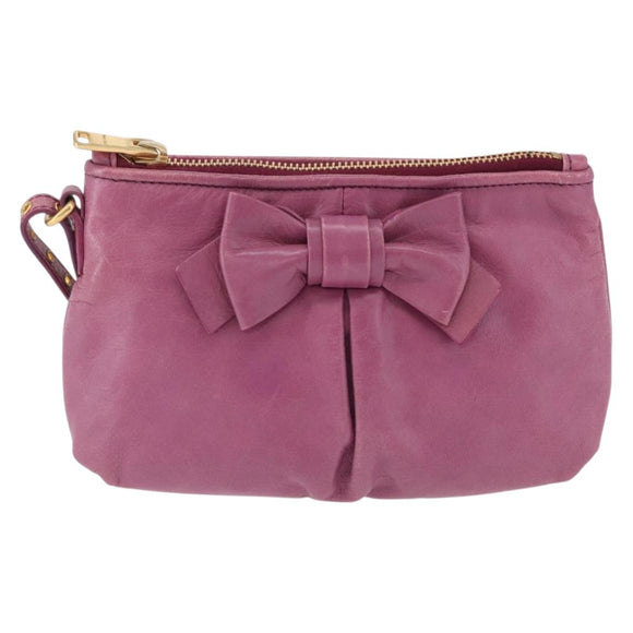 Miu Miu Pouch Leather Pink Gold Tone Auth 195447A