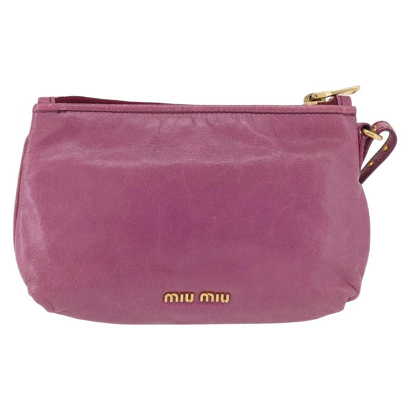 Miu Miu Pouch Leather Pink Gold Tone Auth 195447A