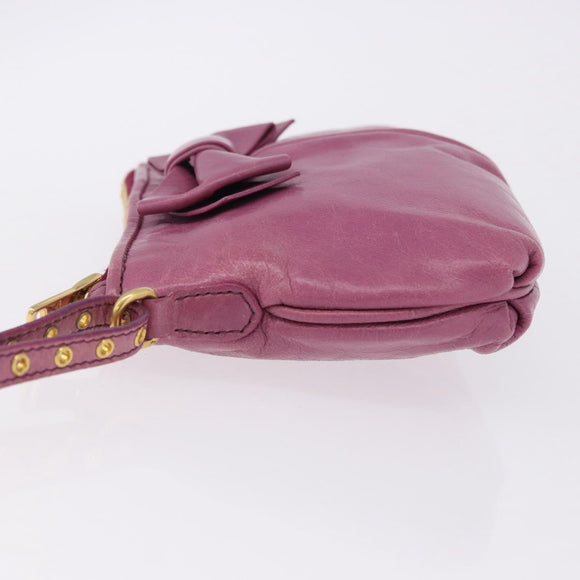 Miu Miu Pouch Leather Pink Gold Tone Auth 195447A