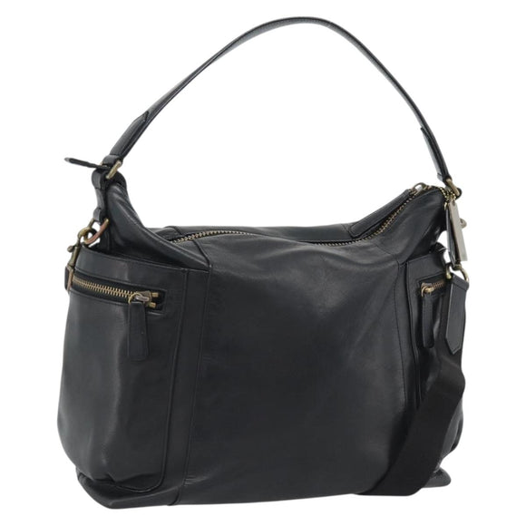 Coach Shoulder Bag Leather 2way Black Gold Tone Auth 195478A