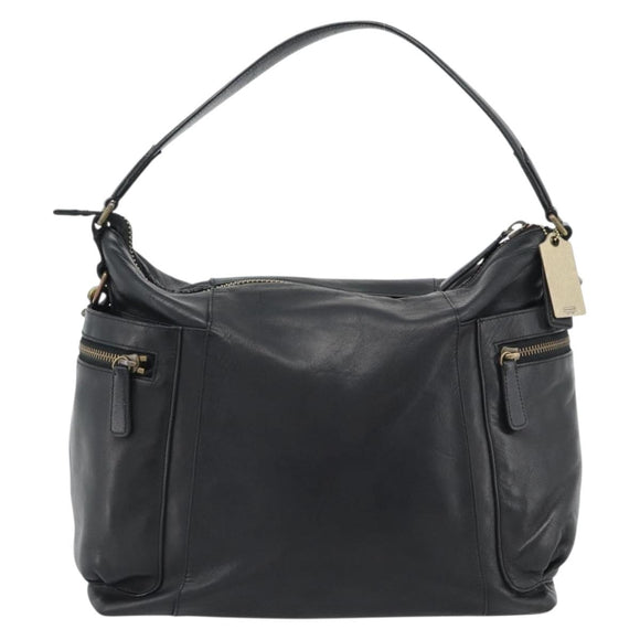 Coach Shoulder Bag Leather 2way Black Gold Tone Auth 195478A