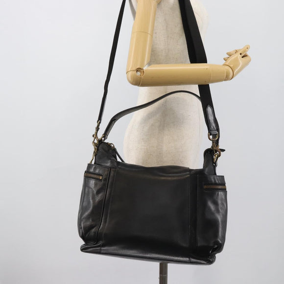 Coach Shoulder Bag Leather 2way Black Gold Tone Auth 195478A