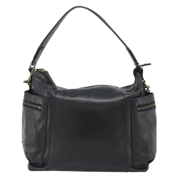 Coach Shoulder Bag Leather 2way Black Gold Tone Auth 195478A