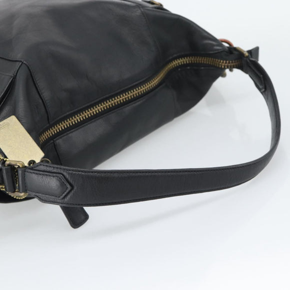 Coach Shoulder Bag Leather 2way Black Gold Tone Auth 195478A