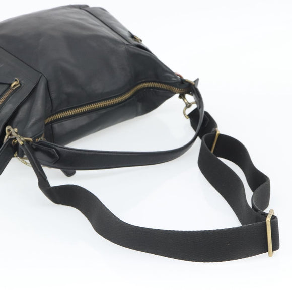 Coach Shoulder Bag Leather 2way Black Gold Tone Auth 195478A
