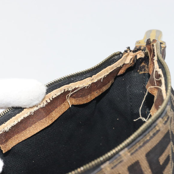 FENDI Zucca Canvas Pouch Brown Gold Tone Auth 195480