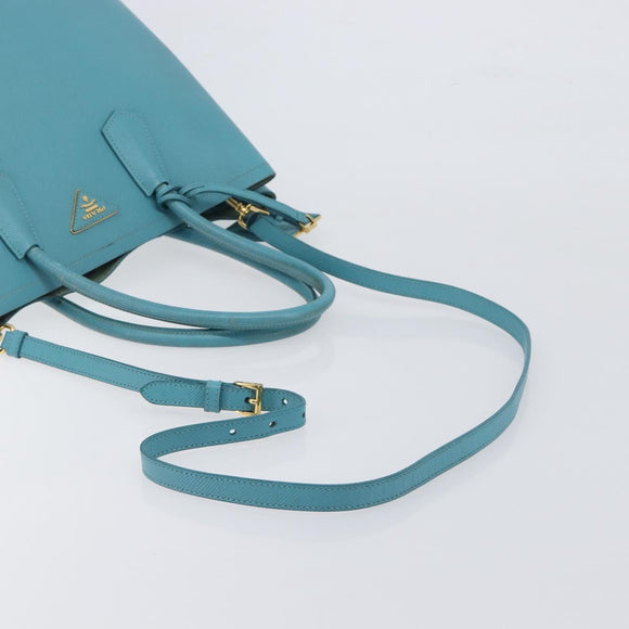 PRADA Tote Bag Saffiano leather 2way Light Blue Gold Auth 195486A