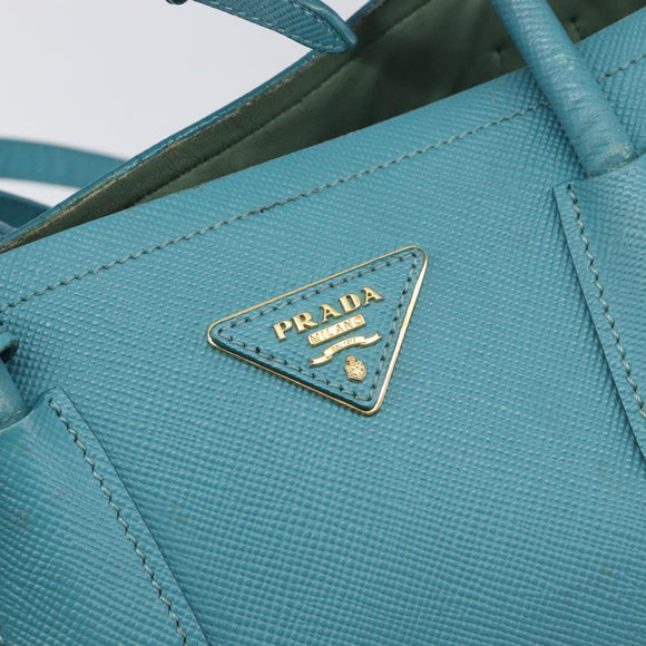 PRADA Tote Bag Saffiano leather 2way Light Blue Gold Auth 195486A