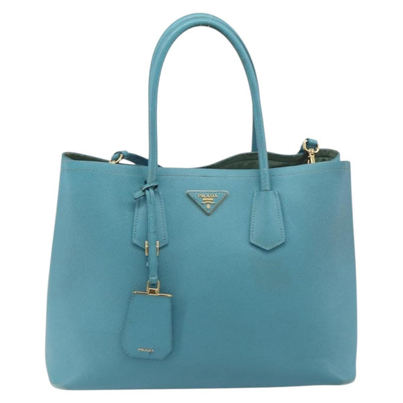 PRADA Tote Bag Saffiano leather 2way Light Blue Gold Auth 195486A