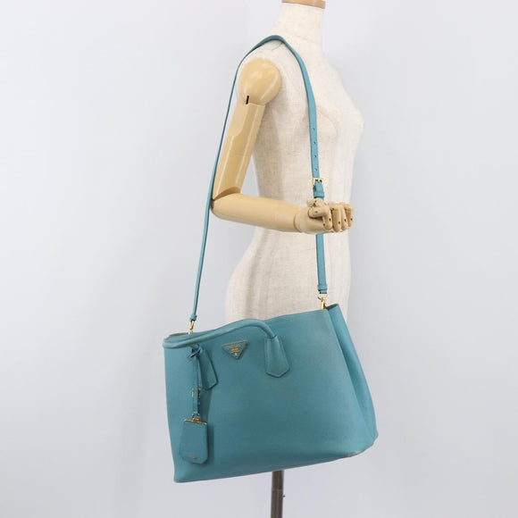 PRADA Tote Bag Saffiano leather 2way Light Blue Gold Auth 195486A