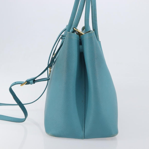 PRADA Tote Bag Saffiano leather 2way Light Blue Gold Auth 195486A