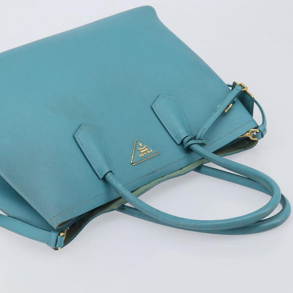 PRADA Tote Bag Saffiano leather 2way Light Blue Gold Auth 195486A
