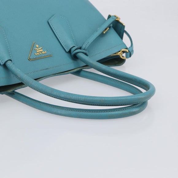 PRADA Tote Bag Saffiano leather 2way Light Blue Gold Auth 195486A
