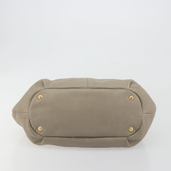 PRADA Hand Bag Leather Beige Gold Tone Auth 195487