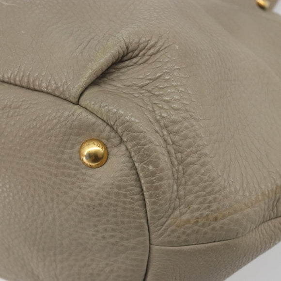 PRADA Hand Bag Leather Beige Gold Tone Auth 195487