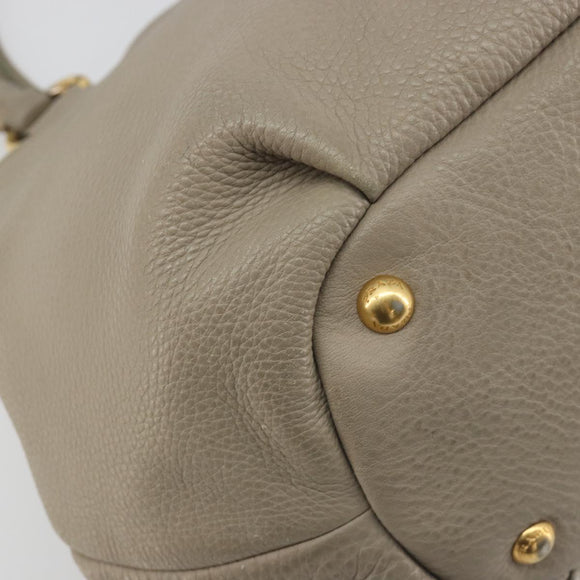 PRADA Hand Bag Leather Beige Gold Tone Auth 195487