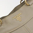 PRADA Hand Bag Leather Beige Gold Tone Auth 195487-16